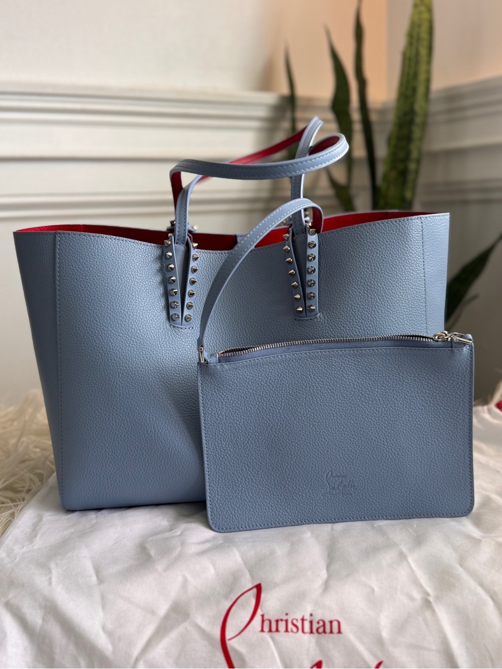 Christian louboutin Cabata small Tote Bag Ceruleo/ Silver